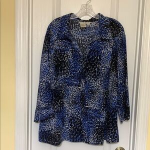 Fred David Blue and Black Boxy Blouse with Notched Collar